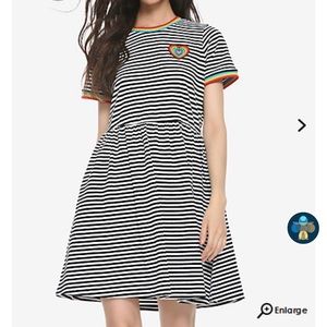 Stripe t shirt dress with rainbow heart